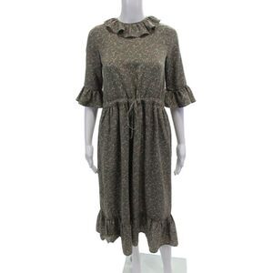 Christy Dawn Womens Short Sleeve Floral Ruffle Trim Maxi Dress Green Size XS